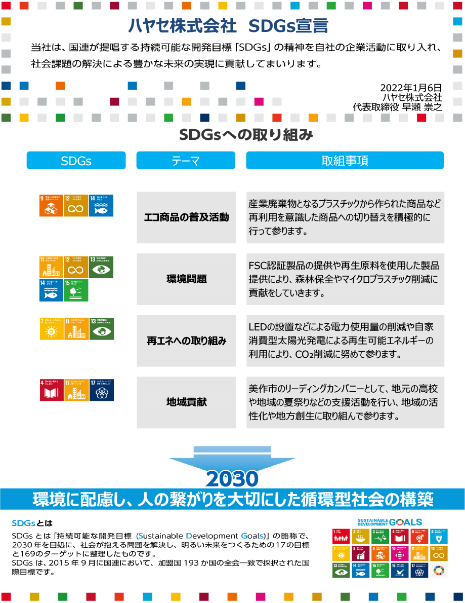 ハヤセ株式会社 SDGs宣言と取り組みについて